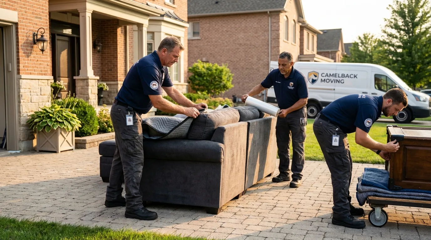 Large estate moving crew wrapping furniture in Stafford, TX