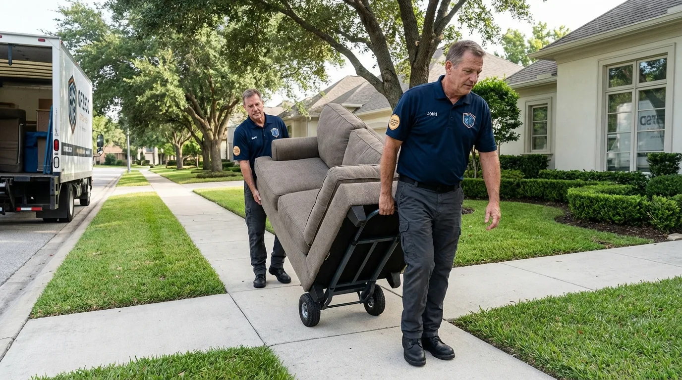 Local residential moving crew loading furniture in Stafford, TX