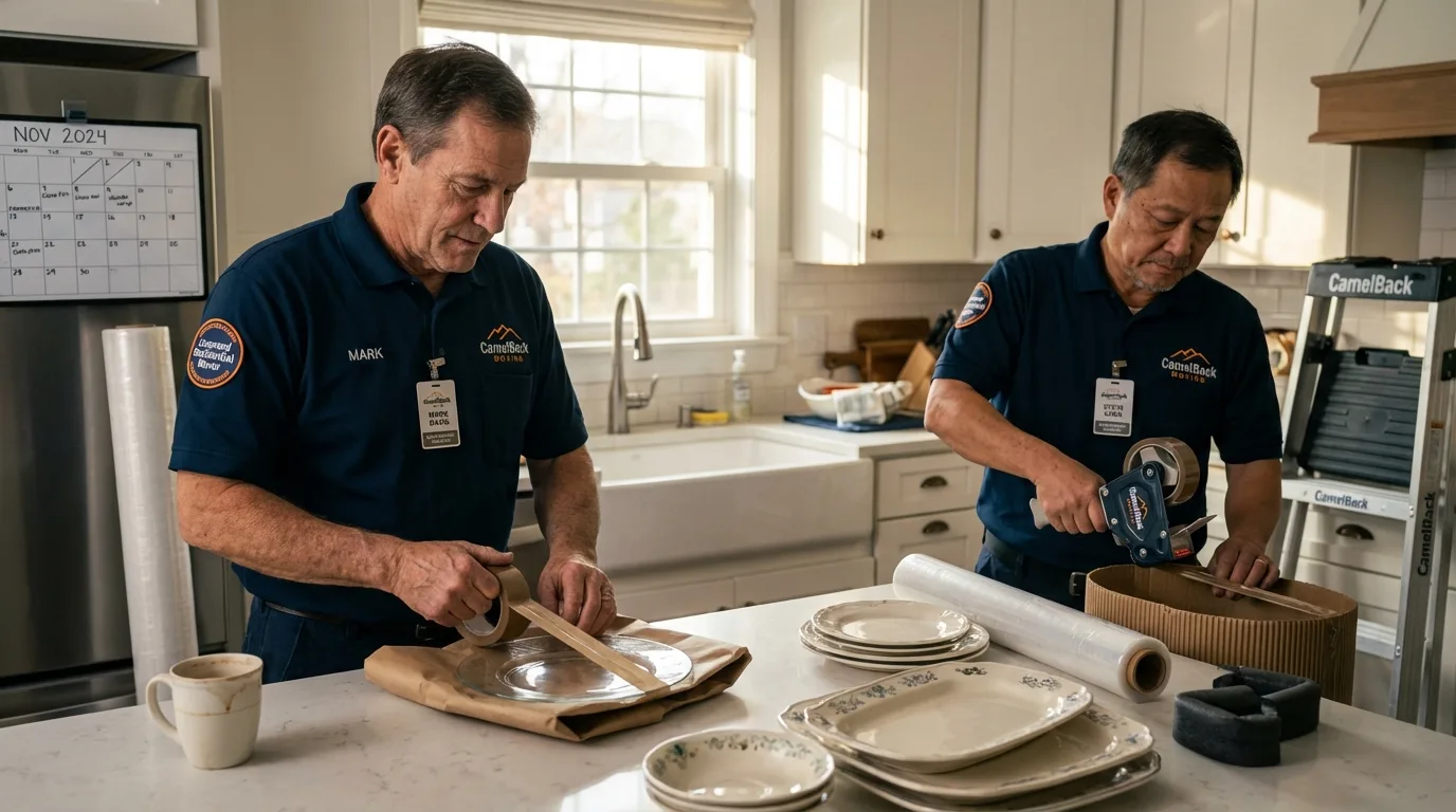 Professional crew packing kitchen dishware in Stafford, TX